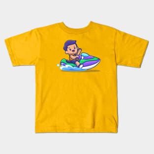 Cute People Riding Speed Motorboat Kids T-Shirt